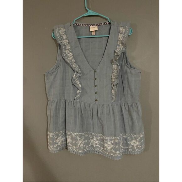 Knox Rose Ruffle Embroidered Sleeveless Top Cottagecore Size XXL NWOT - Picture 2 of 7